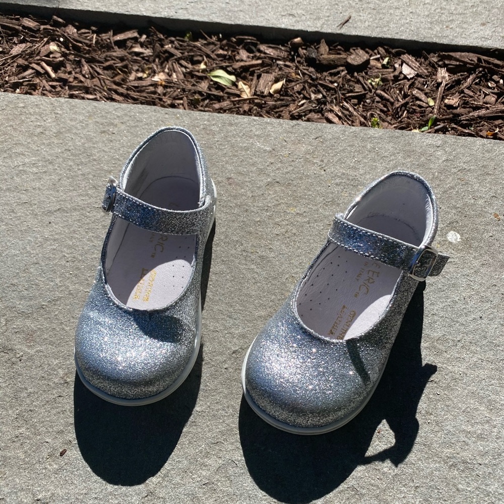 Little Eric’s sparkly party shoes for toddler girl